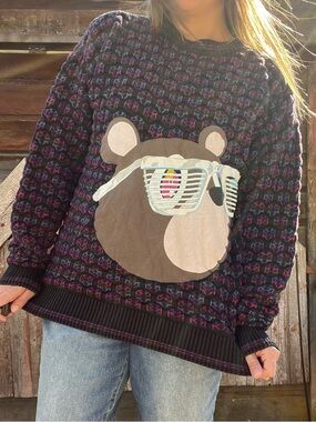 Bear Appliqué Knit 90s Dad Sweater Oversized Festival Quirky statement large